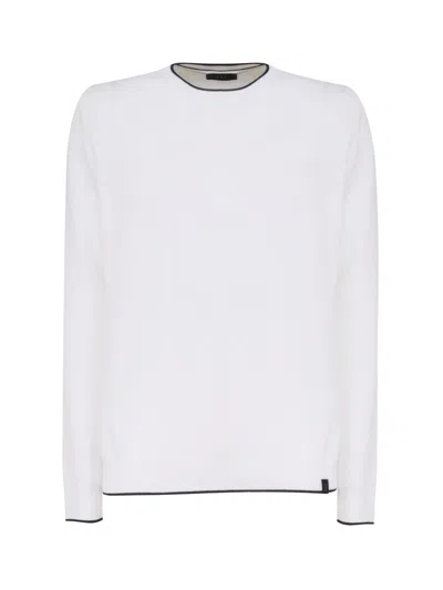 Fay Cotton Sweater With Round Neck In (bianco)+(blu Royale)