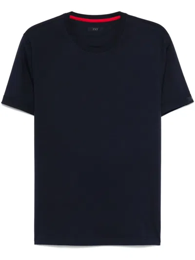 Fay Black T-shirt In Cotton With Pocket And White Logo In Navy