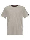 Fay Cotton T-shirt With Contrasting Color Collar In Grey