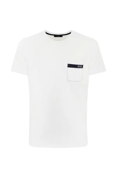 Fay Cotton T-shirt With Pocket In Bianca