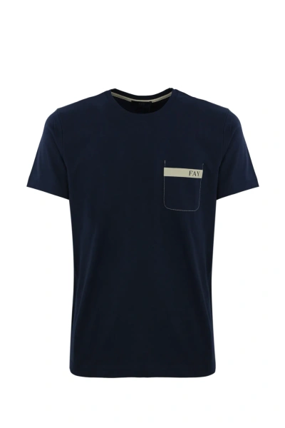 Fay Cotton T-shirt With Pocket In Blu