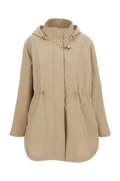 Fay Cotton Tech Long Parka In Brown