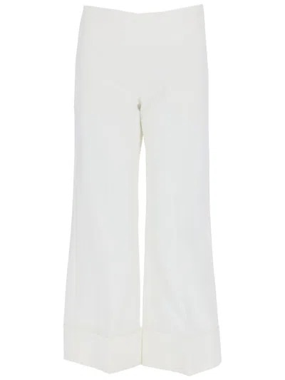 Fay Cotton-blend Cropped Wide-leg Pants In White