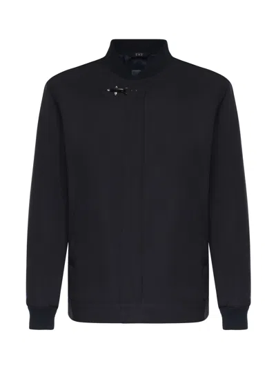 Fay Cotton-blend Microfaille Bomber Jacket In Black