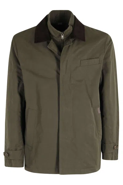 Fay Short Morning Raincoat In Cotton And Nylon Faille In Brown