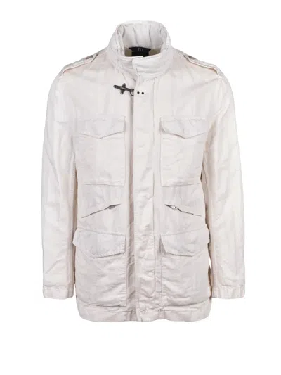 Fay Cream Cotton Linen Saharan Jacket In White