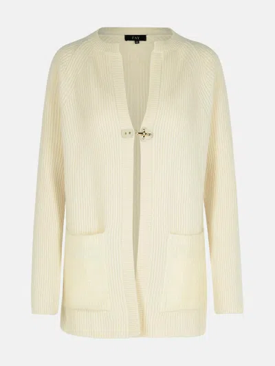 FAY CREAM WOOL BLEND CARDIGAN