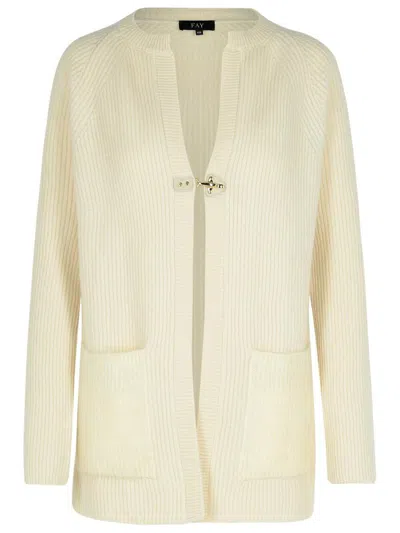 FAY FAY CREAM WOOL BLEND CARDIGAN