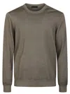 Fay Crew Neck Green Virgin Wool Sweater With Iconic Embroidery In Green