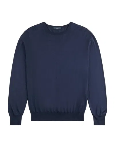 Fay Crew Neck Knit Sweater With Ribbed Cuffs In Blue