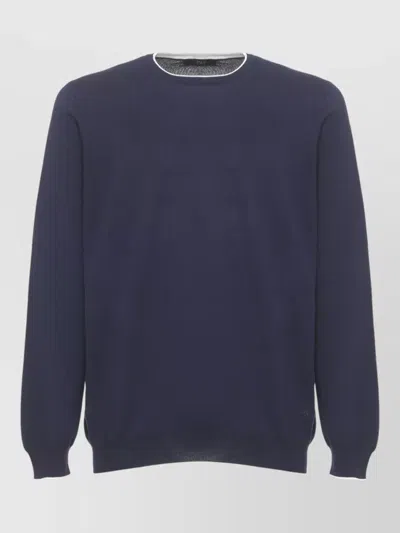Fay Crew Neck Long Sleeve Cotton Sweater In Blue