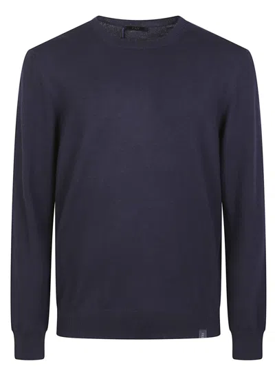 Fay Crew Neck Navy Virgin Wool Sweater With Iconic Logo In Blue
