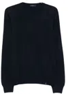 Fay Round Neck Fine Wool Sweater With Ribbed Detailing In Blue