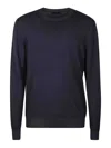 Fay Ribbed Crew Neck Wool Sweater With Long Sleeves In Blue