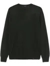 Fay Round Neck Fine Wool Sweater With Ribbed Detailing In Green