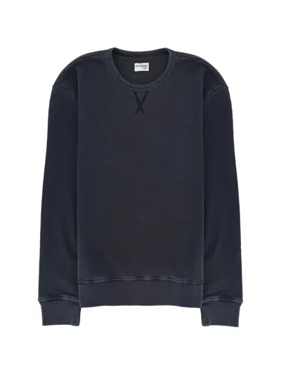Fay Stitched X Crewneck Cotton Sweatshirt In Blue