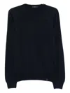 Fay Ribbed Crew Neck Wool Sweater With Long Sleeves In Black