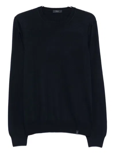 FAY CREW NECK VIRGIN WOOL SWEATER IN DEEP BLUE