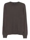 Fay Crew Neck Wool Sweater  In Brown