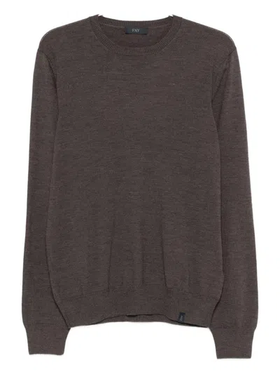 Fay Crew Neck Wool Sweater  In Brown