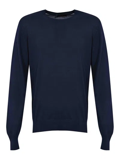 Fay Crew-neck Pullover In Blue Silk And Cotton