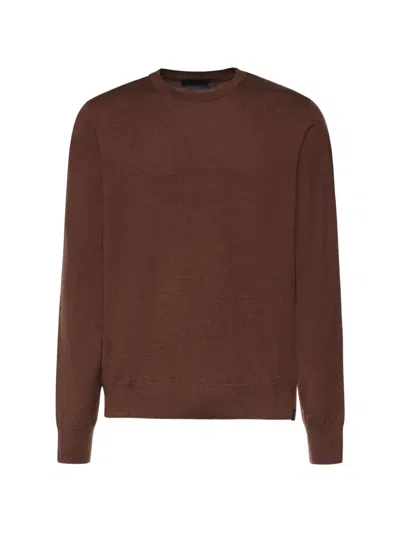 Fay Crew-neck Wool Sweater In Brown