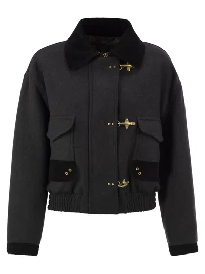 Fay Cropped Cotton-blend Jacket With  Hooks In Blue