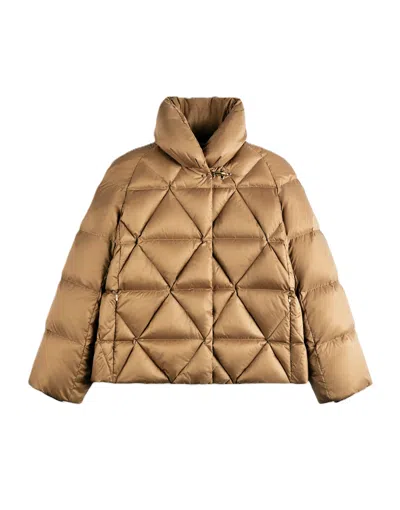 Fay Cropped Diamond Quilted High Collar Puffer Jacket In Brown