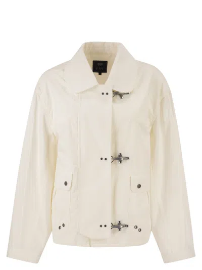 Fay Cropped Technical Cotton Jacket With Signature Hook Fastening In Neutral