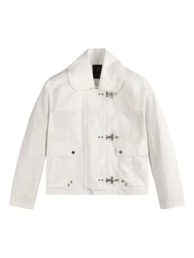 Fay Cropped Technical Cotton Jacket With Signature Hook Fastening In White