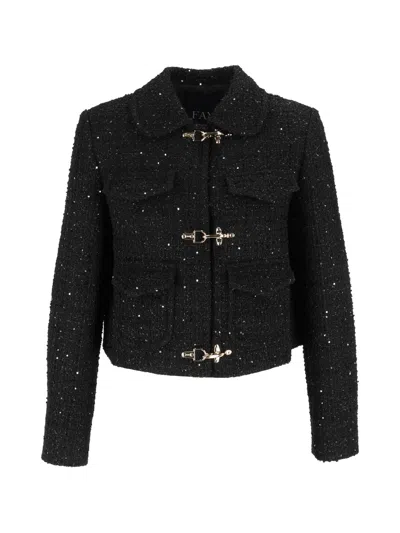 Fay Cropped Textured Tweed Jacket In Black