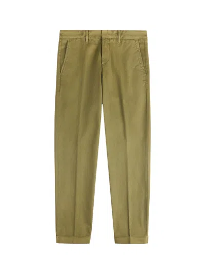Fay Dark Blue Capri Pants With Subtle Corduroy Texture In Green