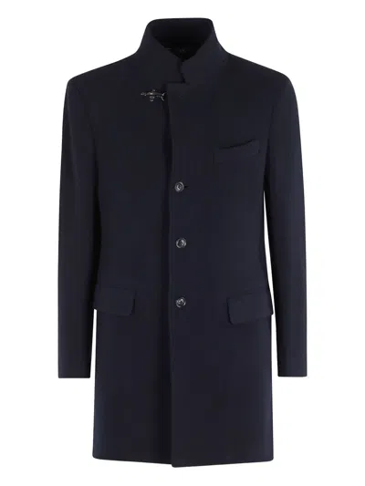 FAY DARK BLUE LONG BUTTONED COAT