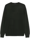 Fay Round Neck Fine Wool Sweater With Ribbed Detailing In Green