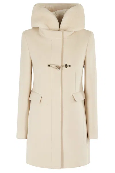 Fay Db Front Teddy Toggle Coat In Beige