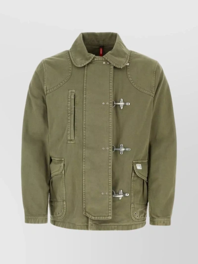 Fay Denim Jacket With Ribbed Cuffs And Utility Pocket In Green