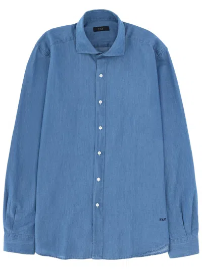 Fay Denim Shirt Regular Fit Long Sleeves In Blue