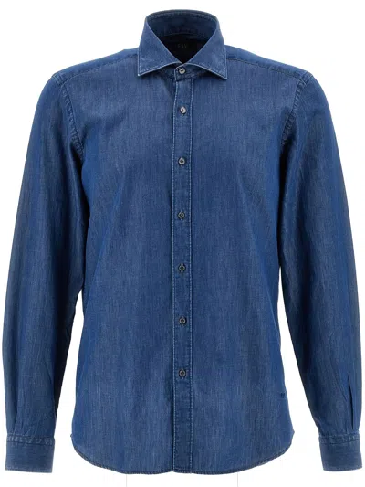 Fay Denim Stone Washed Shirt In Blue