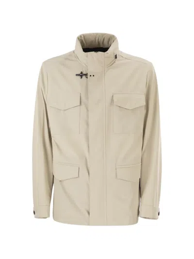 Fay Detachable-hood Flap-pocket Jacket In Neutral