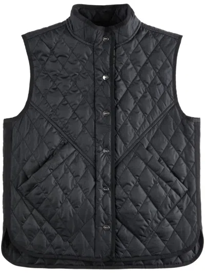 Fay Diamond Quilted Sleeveless Jacket With High Collar In Black