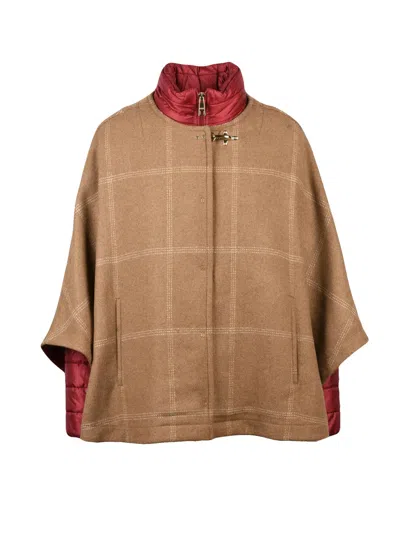 Fay Distinctive Cape Coat With Zip Closure And Padded Lining In Brown