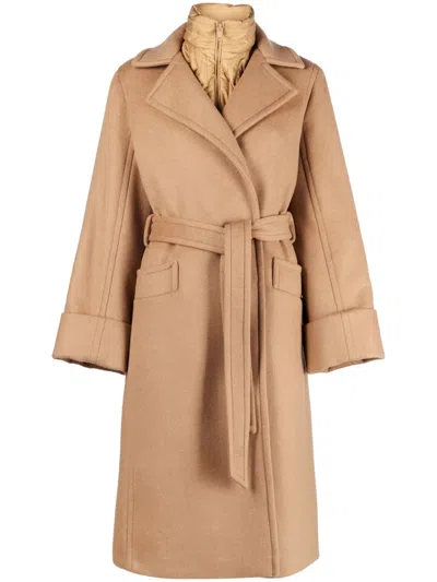 Fay Double Belted Coat In Brown