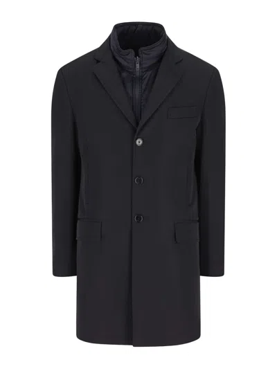 Fay Double Breasted Coat In Black
