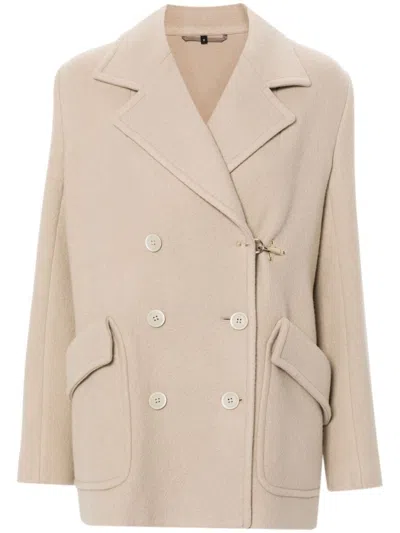 Fay Double-breasted Coat In Beige