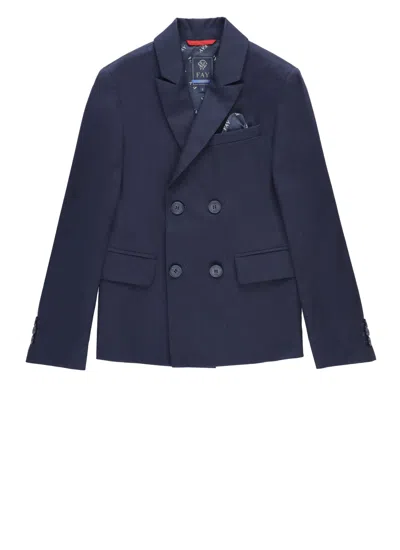 Fay Kids' Double-breasted Cotton Jacket In Blue