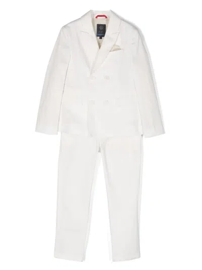 Fay Kids' Double-breasted Cotton Suit In White