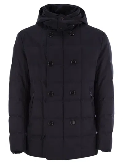 Fay Double-breasted Down Jacket With Hood In Blue