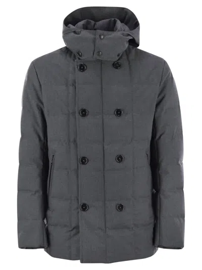 Fay Double-breasted Down Jacket With Hood In Gray