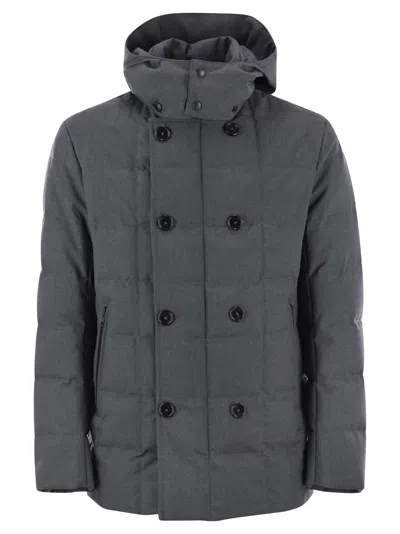 Fay Double-breasted Down Jacket With Hood In Grey
