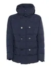 Fay Double Breasted Hooded Down Jacket In Blue